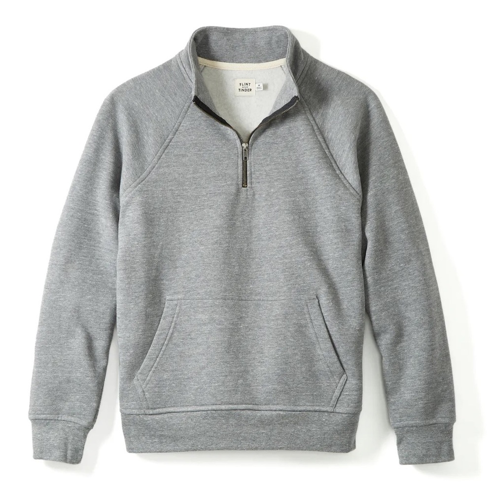 FLINT AND TINDER 10-Year Quarter Zip Sweatshirt Pullover Grey Medium